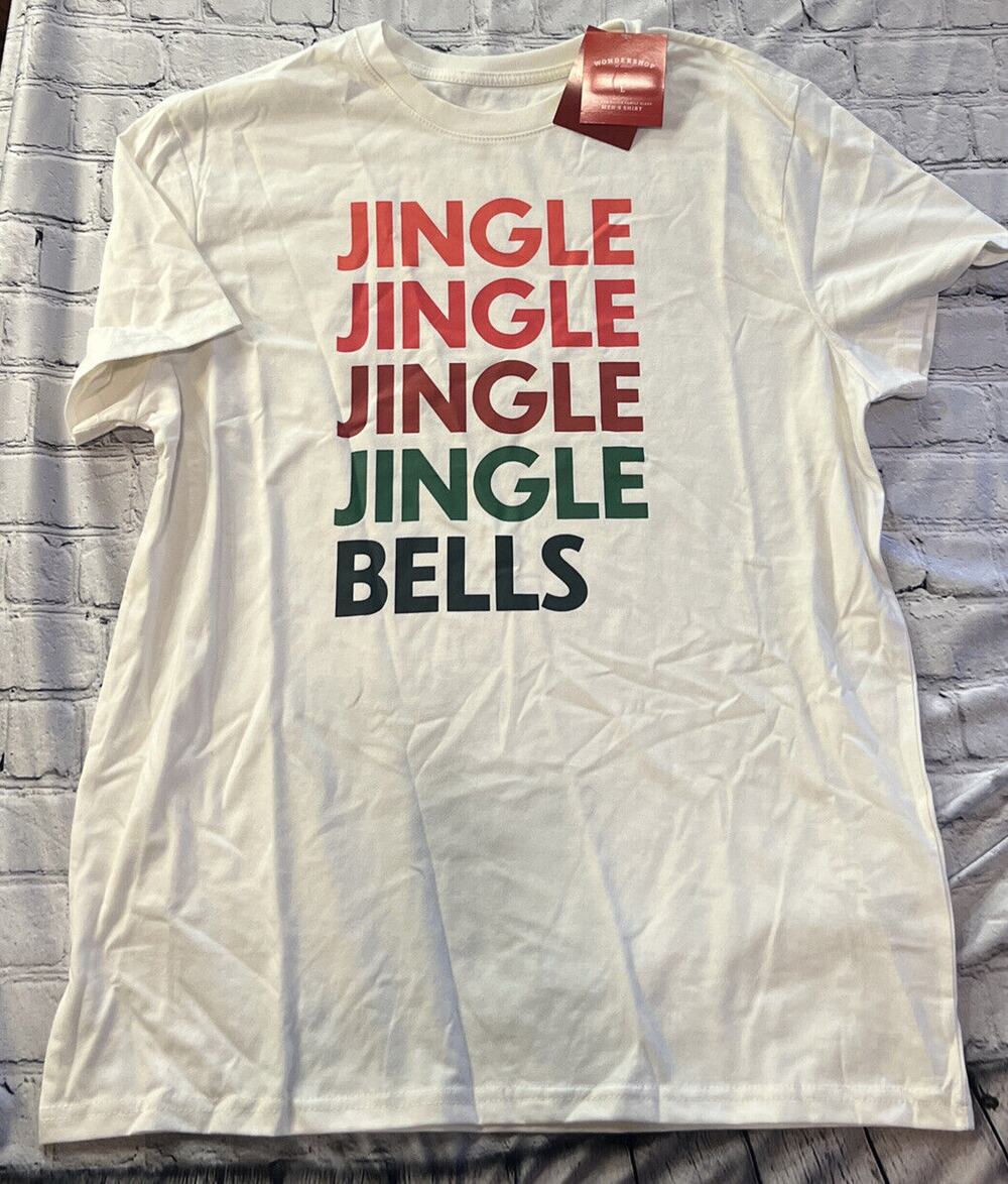 Wondershop Christmas T-Shirt Cream Jingle Bells Matching Family Pajamas Mens L